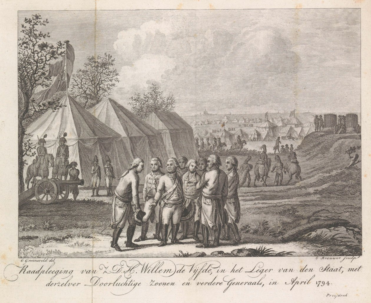 Guglielmo V con i suoi figli nel campo militare, 1794 da Cornelis Brouwer