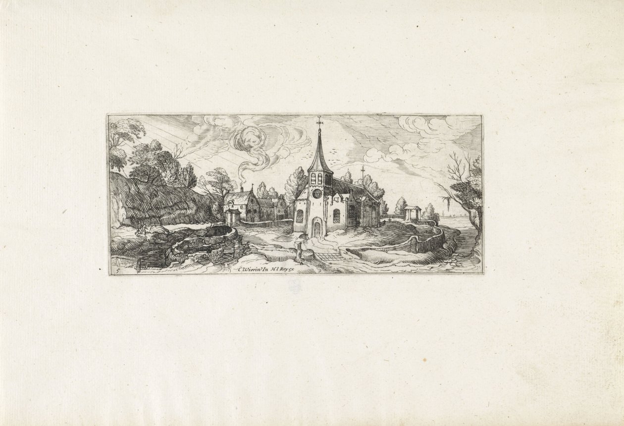 Paesaggio con vista su una chiesa in un villaggio da Cornelis Claesz van Wieringen (possibly)