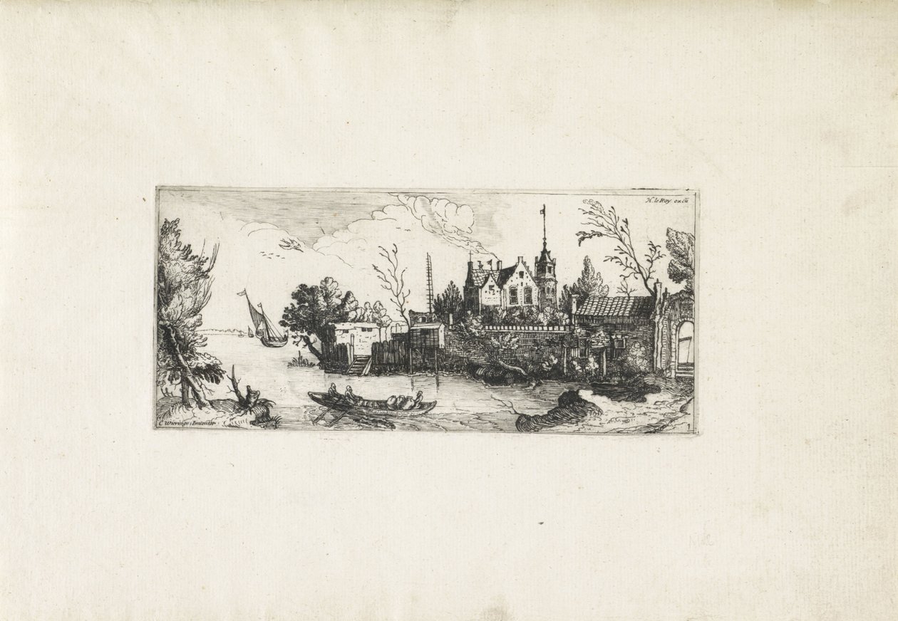 Paesaggio fluviale con una barca a remi da Cornelis Claesz van Wieringen (possibly)