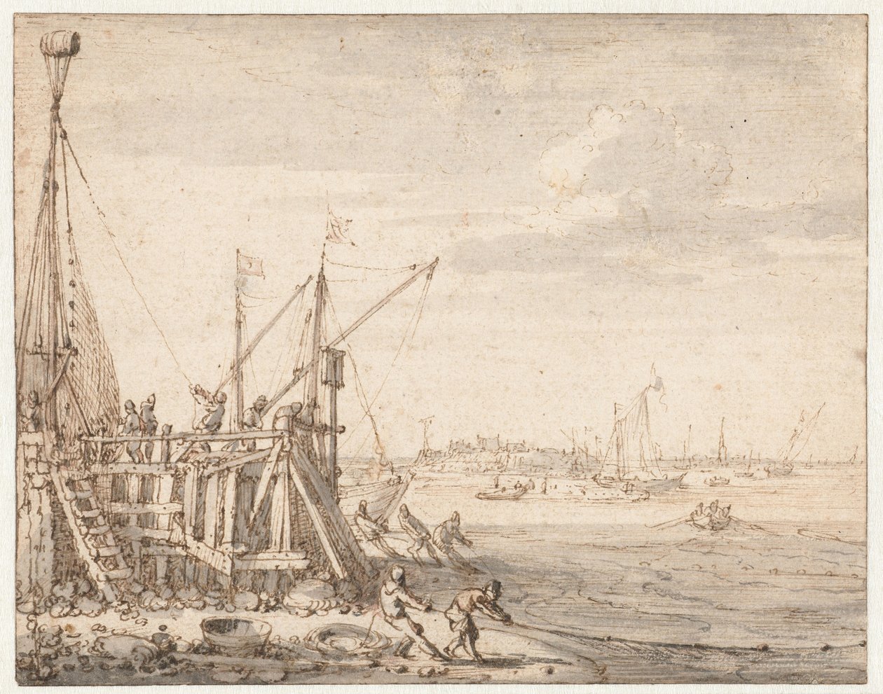 Molo con pescatori che tirano le reti da Cornelis Claesz  van Wieringen
