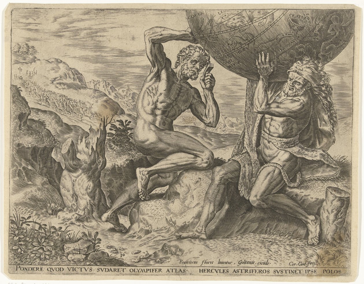 Ercole sostiene il globo per Atlante da Cornelis Cort