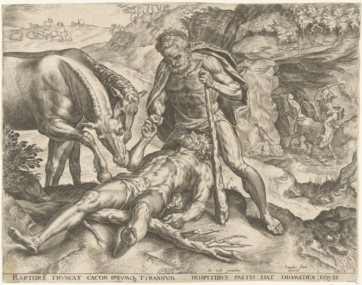 Ercole porta Diomede ai suoi cavalli (Le fatiche di Ercole) da Cornelis Cort