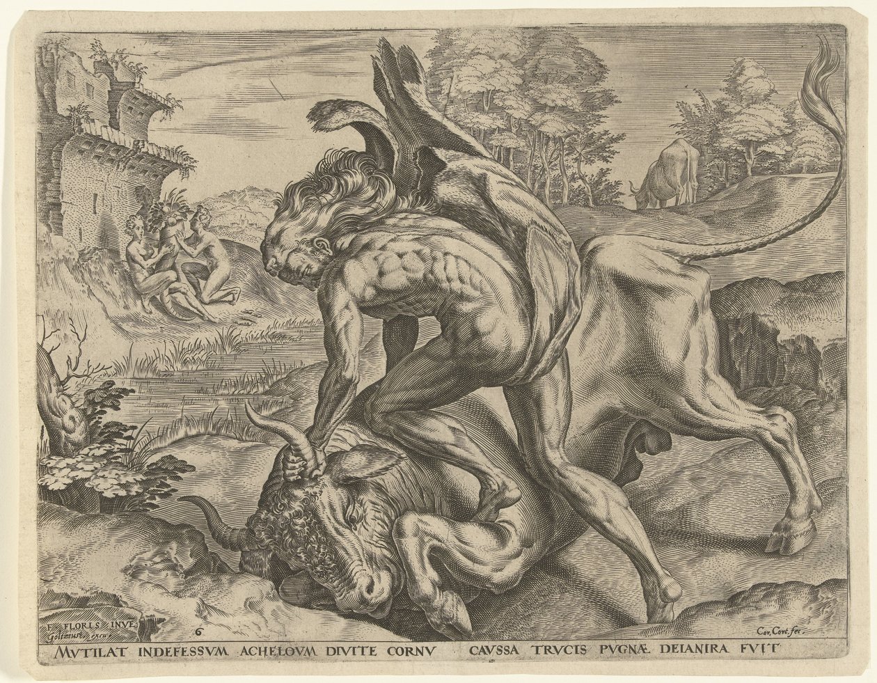 Ercole lotta con Acheloo da Cornelis Cort
