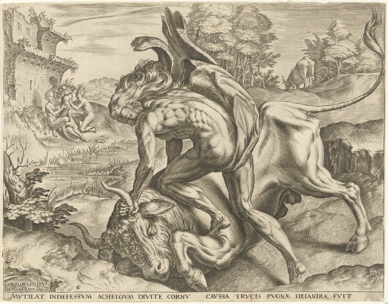 Ercole lotta con Acheloo da Cornelis Cort