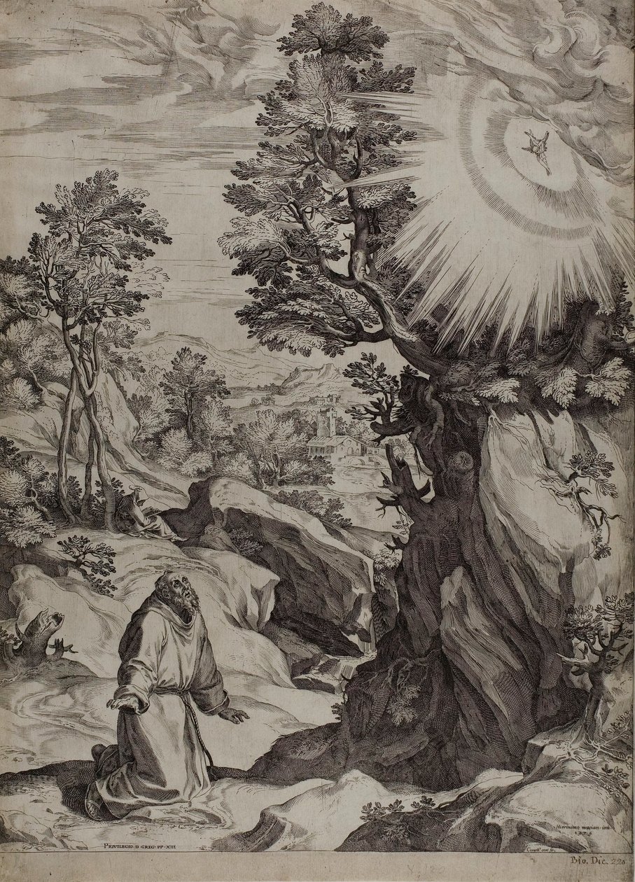San Francesco penitente in un grande paesaggio da Cornelis Cort