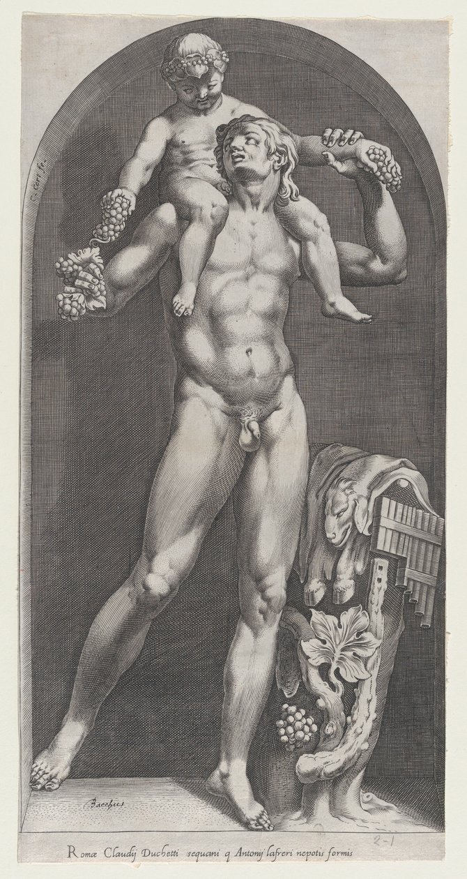 Speculum Romanae Magnificentiae: Bacco sulle spalle di un satiro da Cornelis Cort