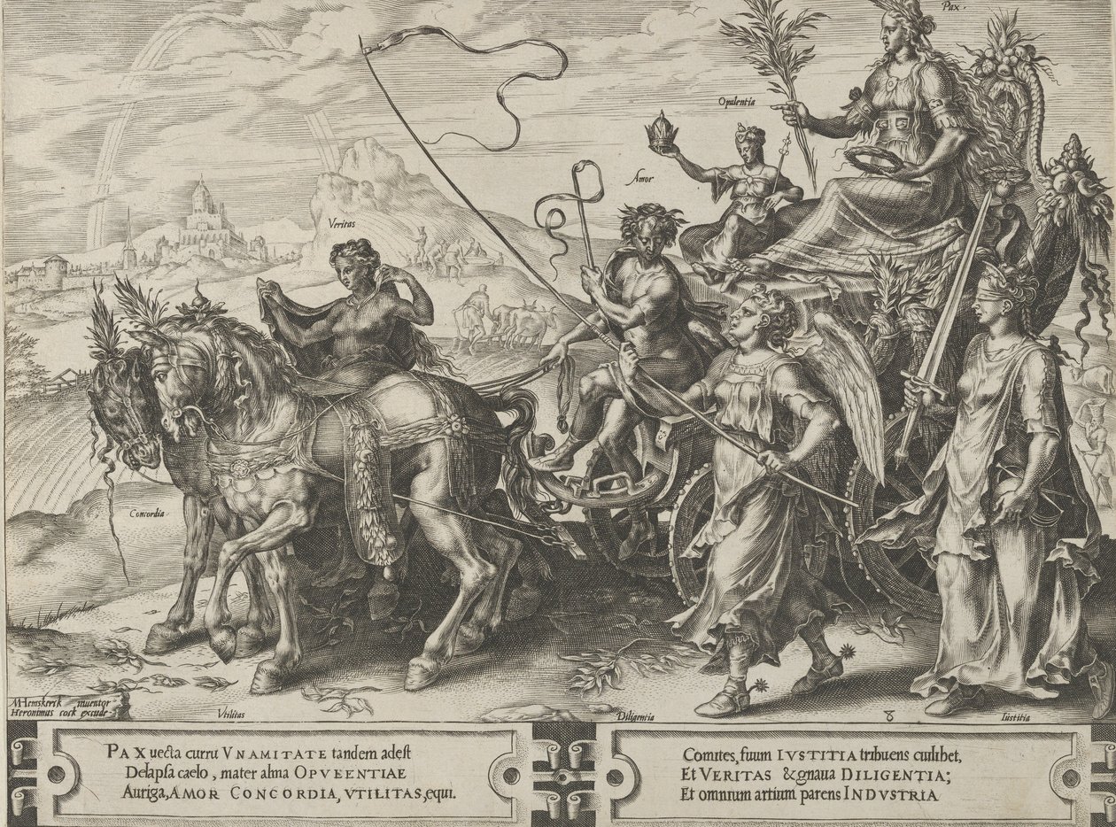 Il trionfo della pace, dal Ciclo delle vicissitudini degli affari umani, tavola 8, 1564 da Cornelis Cort