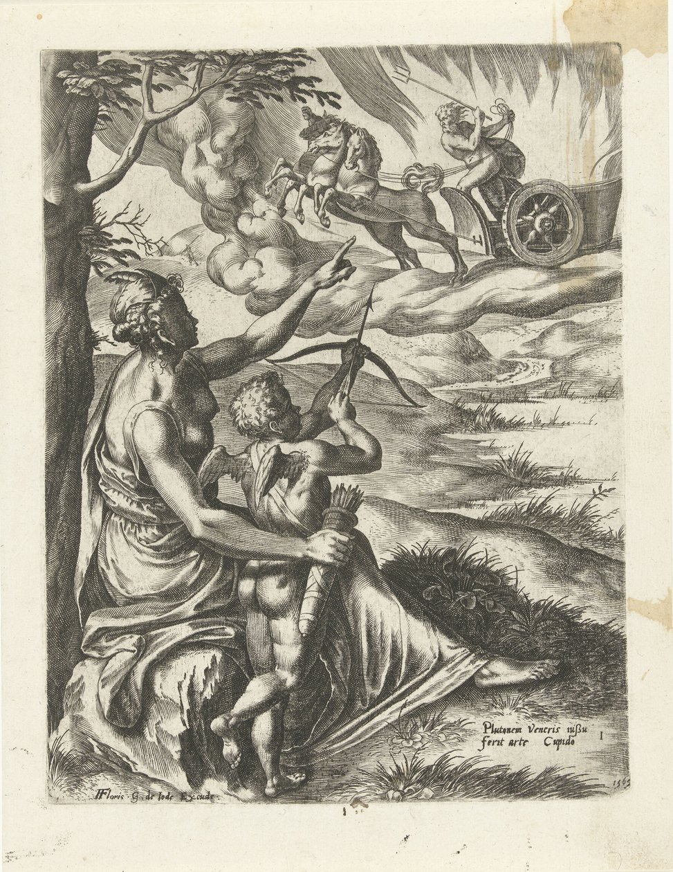 Venere ordina a Cupido di trafiggere il cuore di Plutone con una freccia (serie La storia di Plutone e Proserpina) da Cornelis Cort