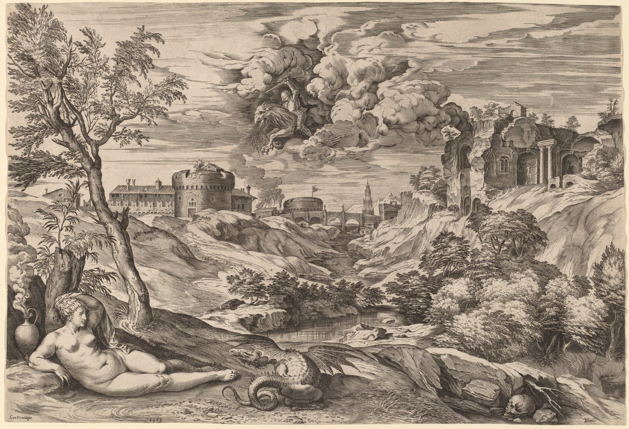 Paesaggio con Ruggero che libera Angelica da Cornelis Cort after Titian