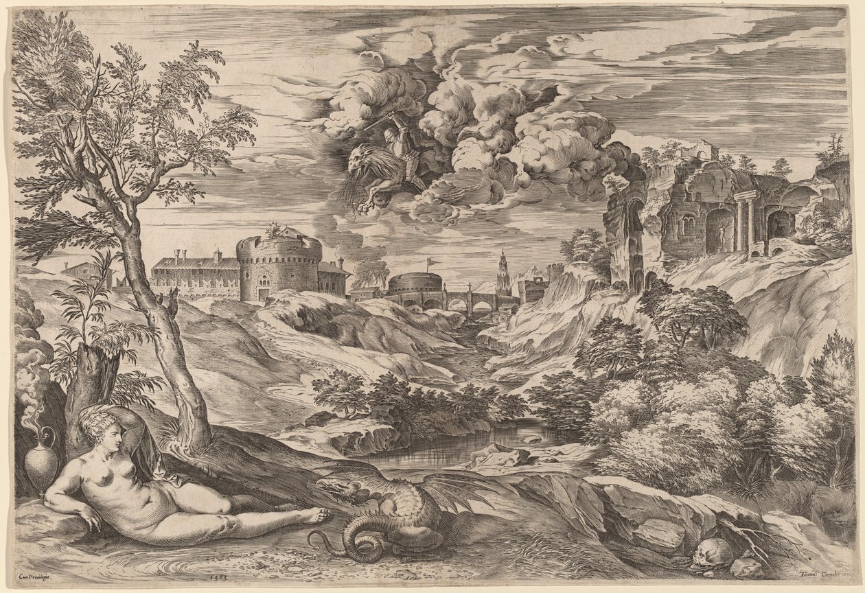 Paesaggio con Ruggero che libera Angelica da Cornelis Cort after Titian