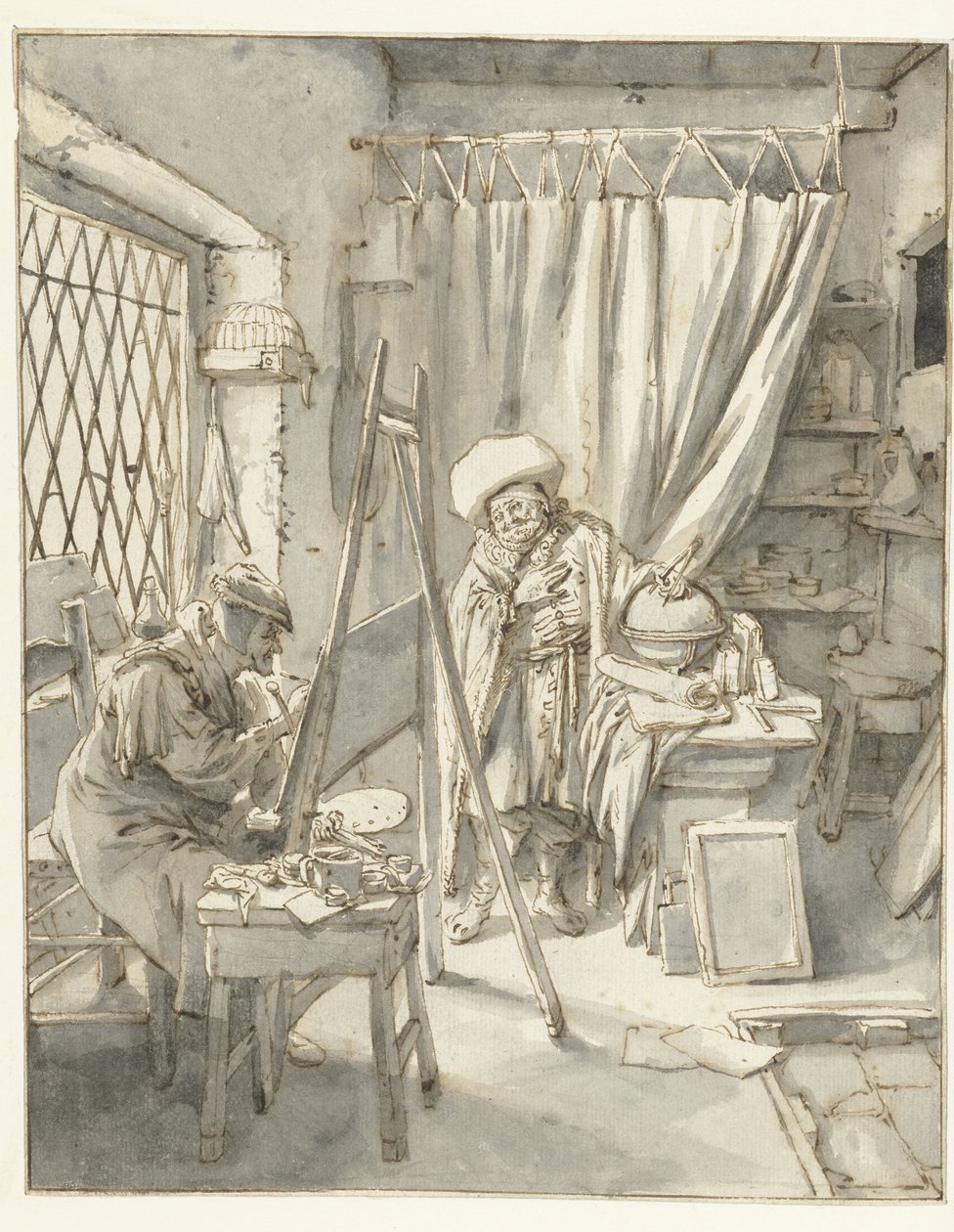 Un artista con un modello nel suo studio da Cornelis Dusart