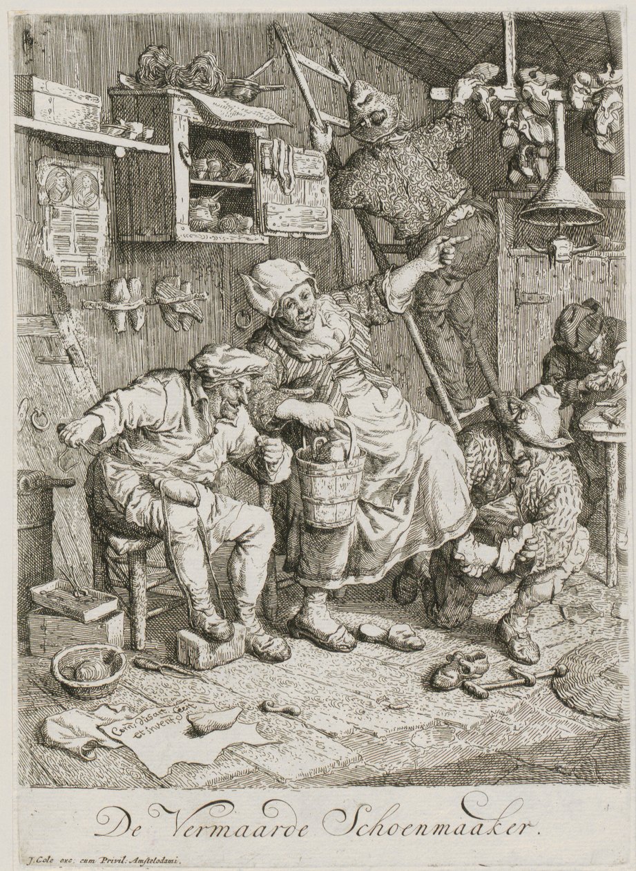 Famoso calzolaio, tavola 3 di una serie di tre scene di genere da Cornelis Dusart