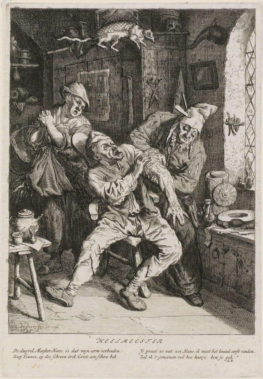 Guaritore, foglio 2 di una serie con tre scene di genere da Cornelis Dusart
