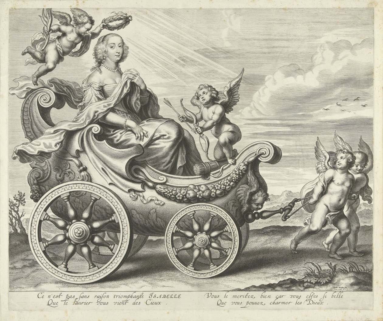 Clara Isabella de Ligne-Arenberg (?) in un carro trionfale da Cornelis Galle (I)