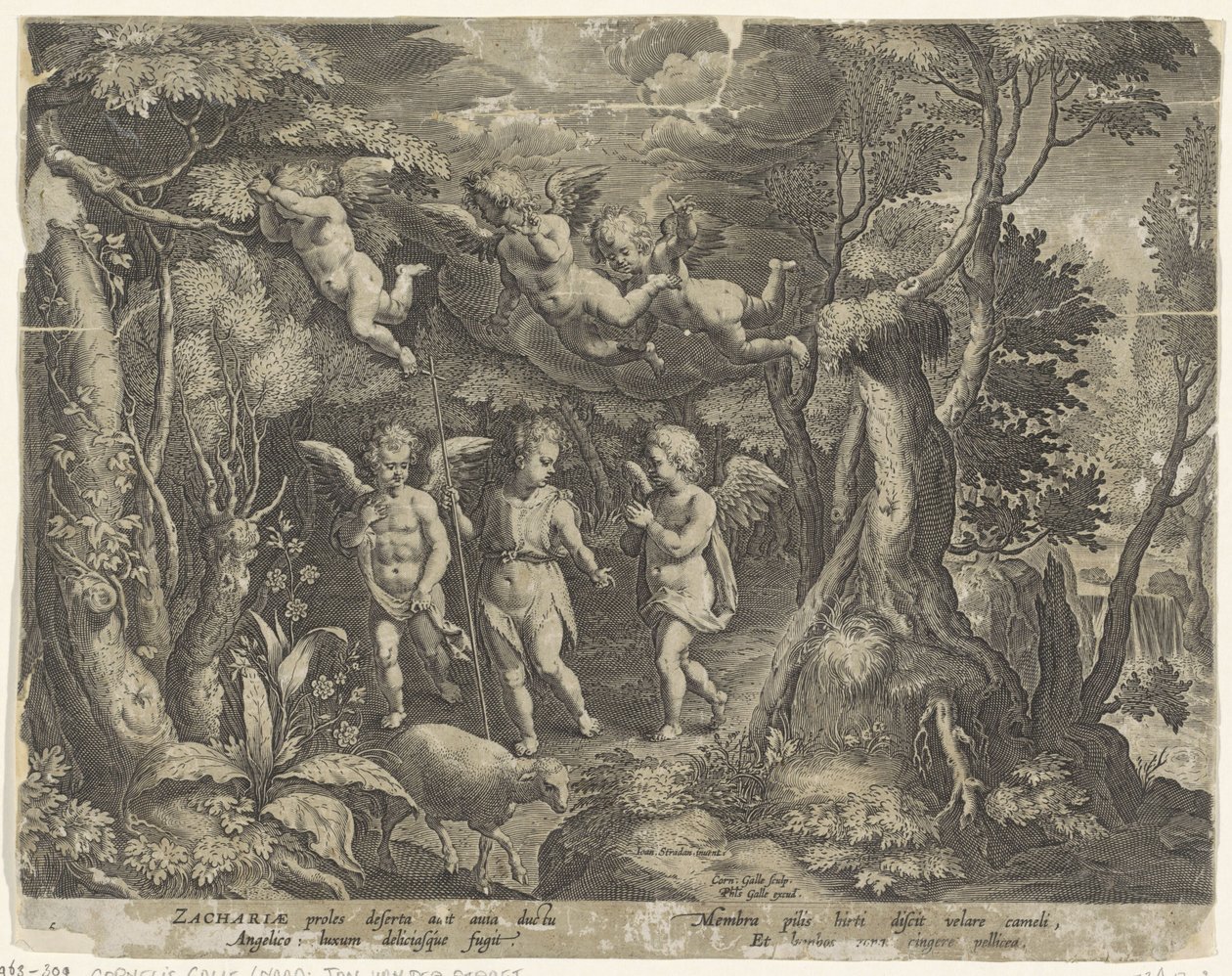 Giovanni Battista accompagnato da angeli mentre entra nel deserto da Cornelis Galle (I)