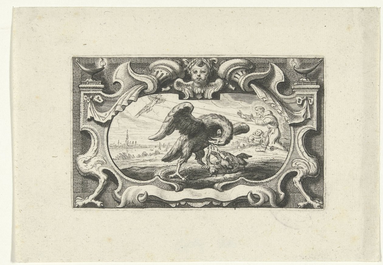 Vignetta con pellicano che nutre i suoi piccoli con il proprio sangue da Cornelis Galle (II) (attributed to)