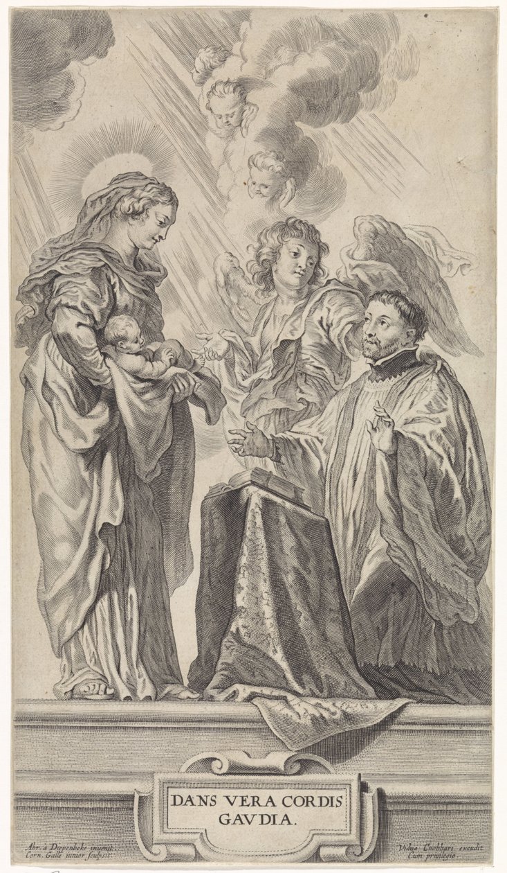 Un santo sconosciuto (Ignazio di Loyola?) inginocchiato davanti a Maria con bambino da Cornelis Galle (II)