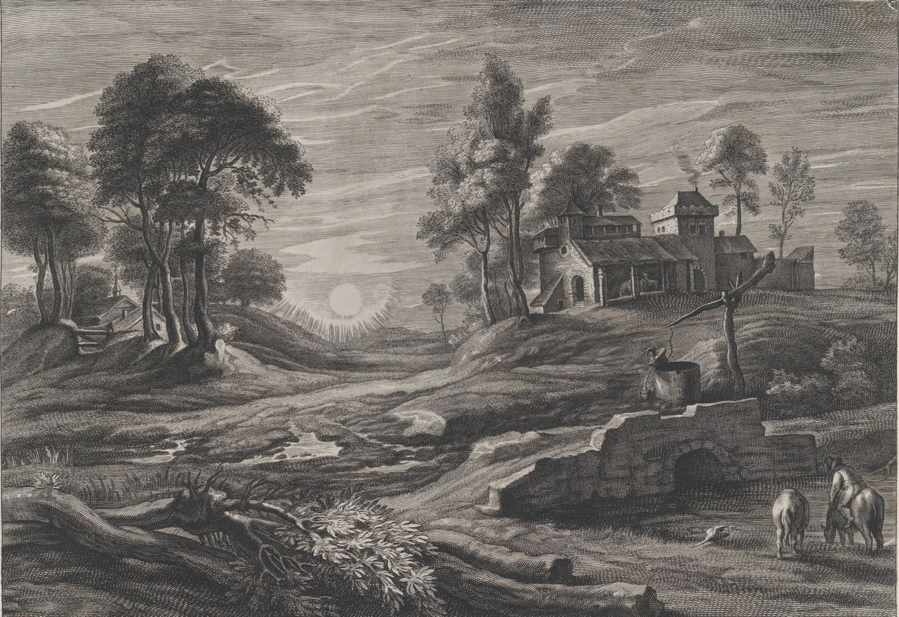 Paesaggio con pozzo, 1638-60 da Cornelis Galle I