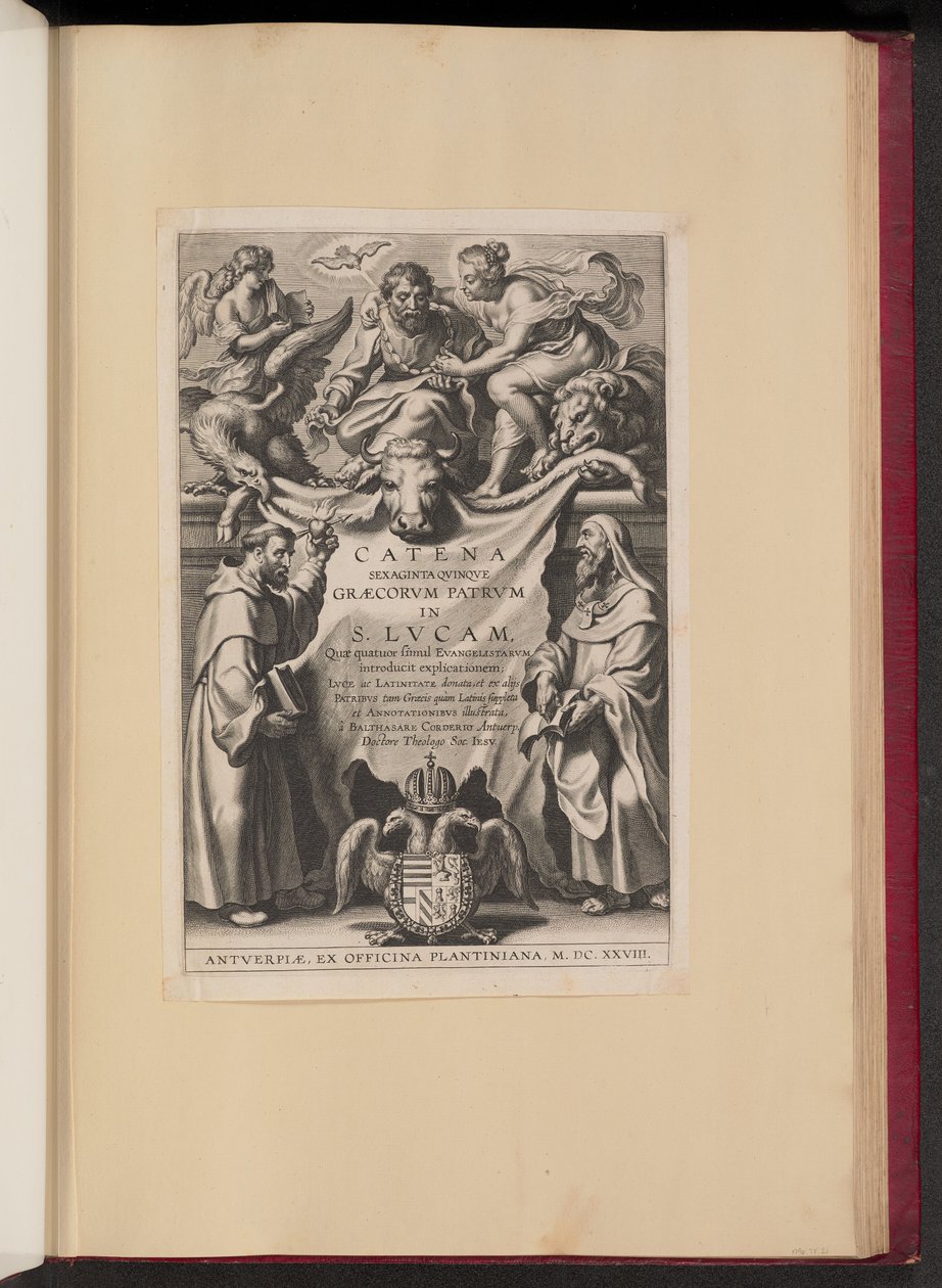Pagina del titolo per Balthasar Cordier, Catena Sexaginta Qvinqve Graecorvm Patrvm in S. Lvcam da Cornelis Galle I after Sir Peter Paul Rubens