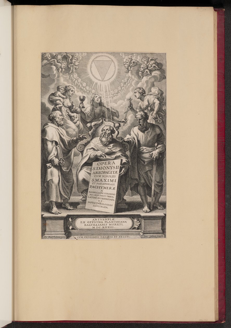 Pagina del titolo per "Opera S. Dionysii Areopagitae, I" di Balthasar Cordier da Cornelis Galle I after Sir Peter Paul Rubens