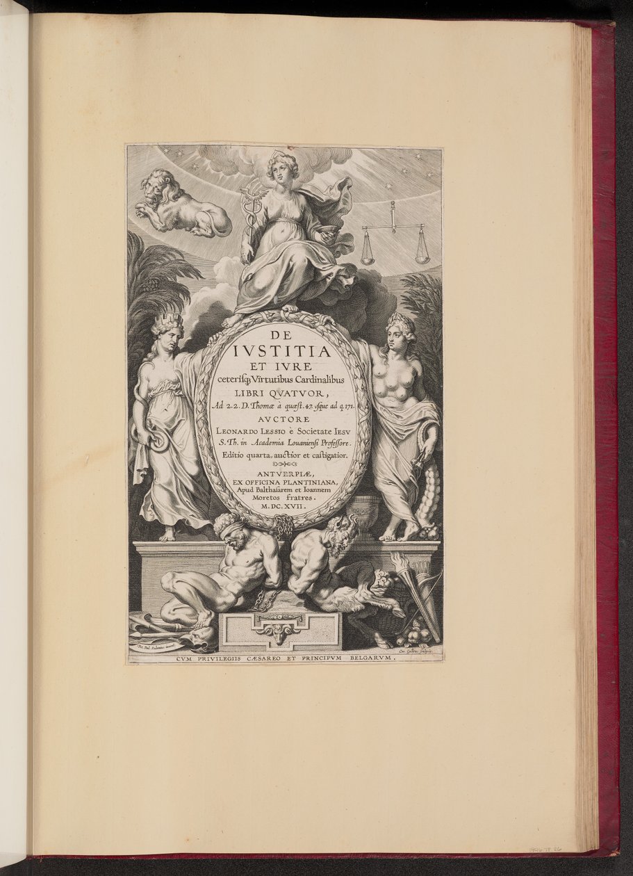 Pagina del titolo per Leonard Lessius, De Ivstitia et Ivre... da Cornelis Galle I after Sir Peter Paul Rubens