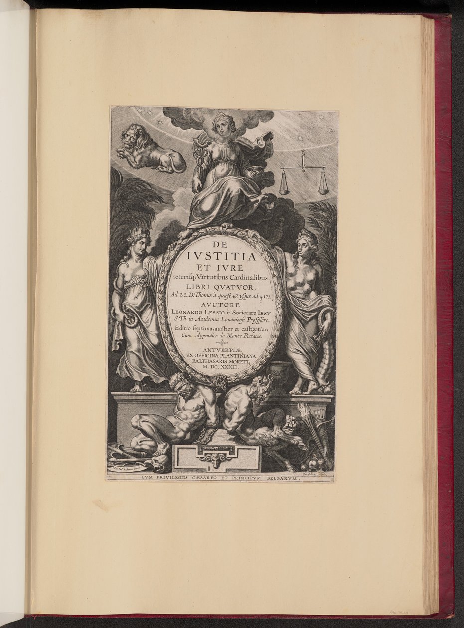 Pagina del titolo per Leonard Lessius, De Ivstitia et Ivre da Cornelis Galle I after Sir Peter Paul Rubens