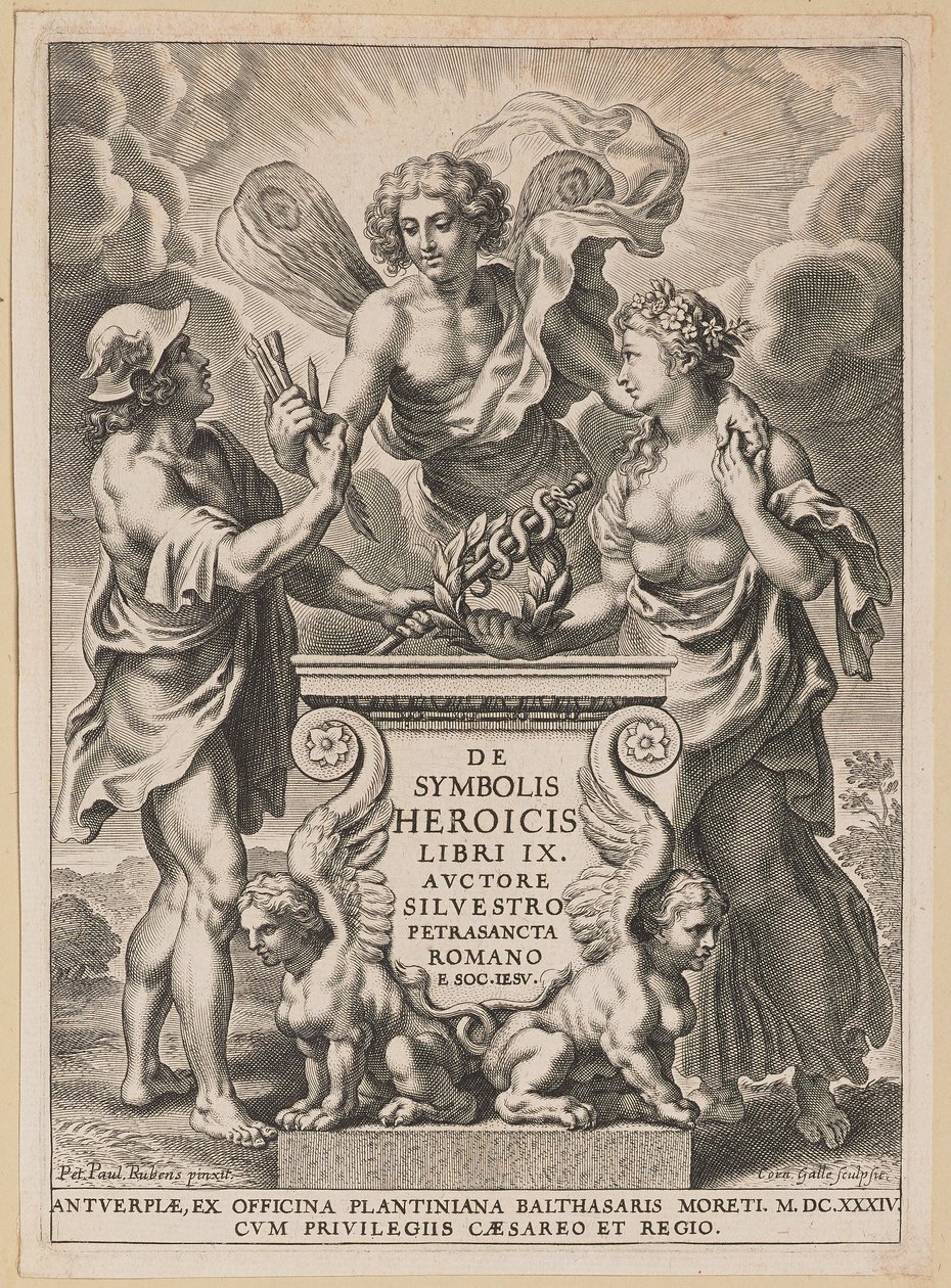 Pagina del titolo per Silvester Pietrasanta, De Symbolis Heroicis da Cornelis Galle I after Sir Peter Paul Rubens
