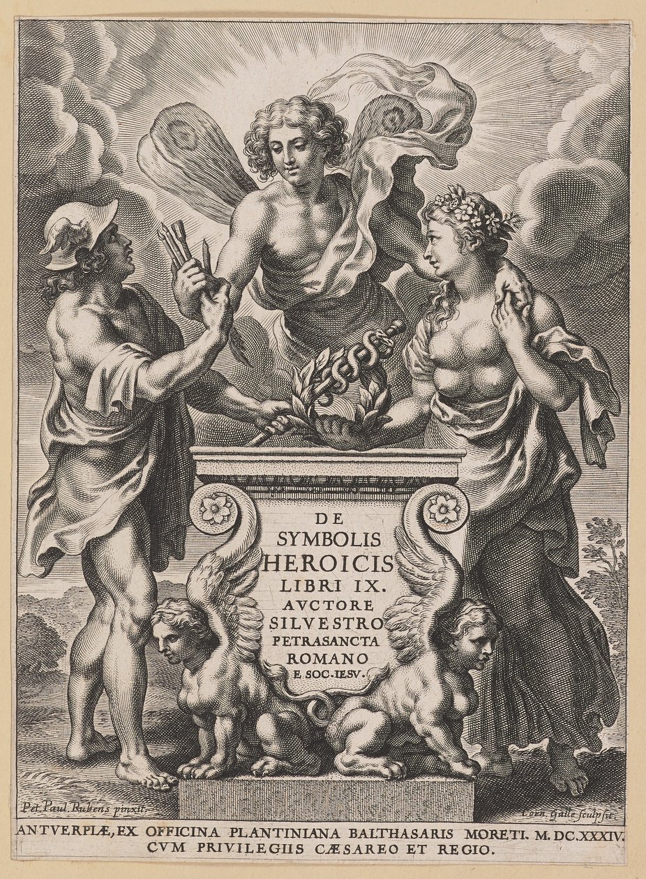 Pagina del titolo per Silvester Pietrasanta, De Symbolis Heroicis da Cornelis Galle I after Sir Peter Paul Rubens