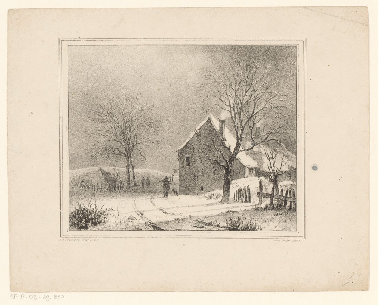 Case in un paesaggio innevato da Cornelis Gerrit Verburgh
