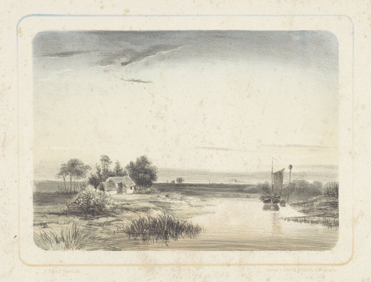 Paesaggio fluviale con casa e barca a vela da Cornelis Jan Bolt