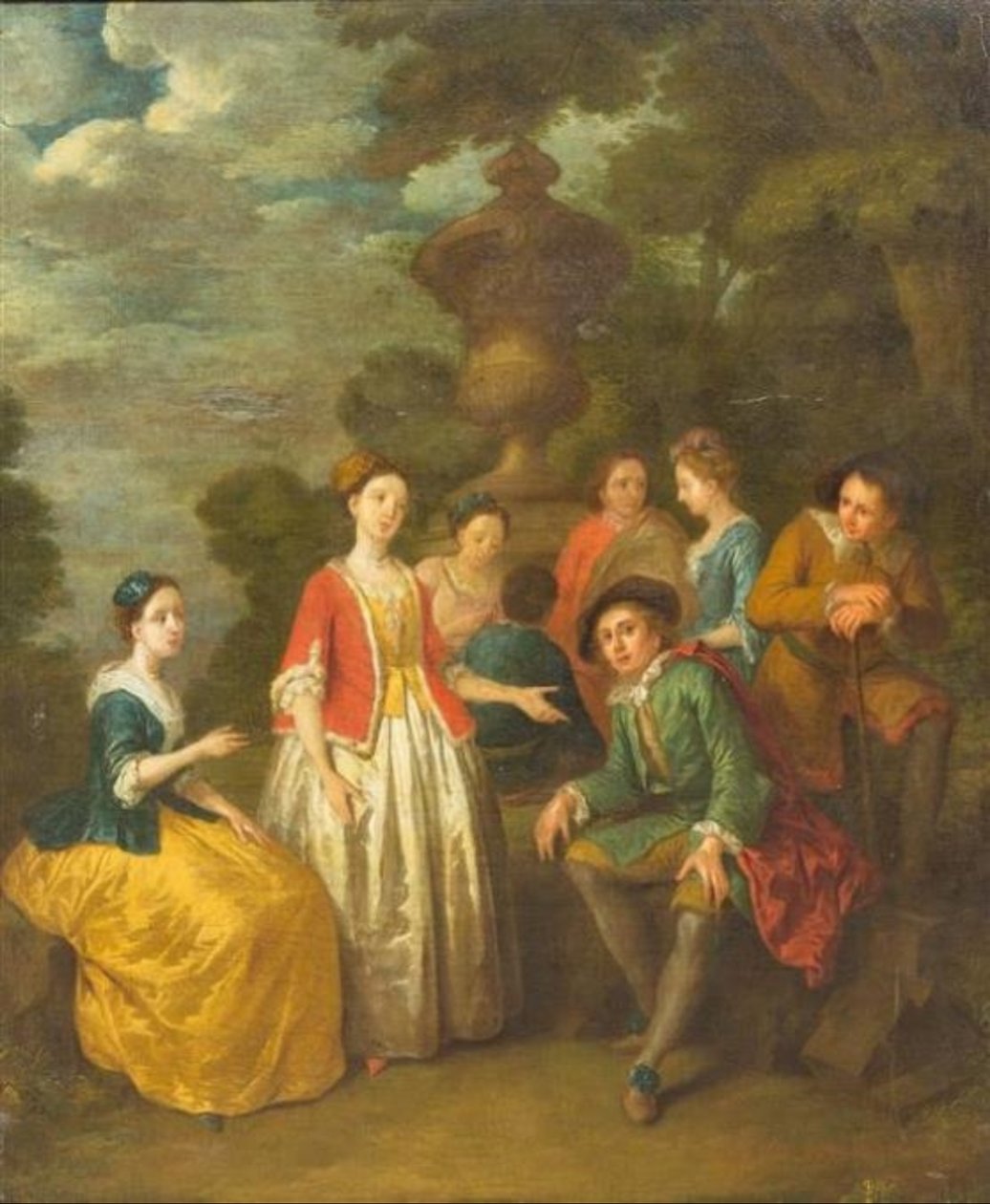 Gentiluomo seduto con altri presso una colonna da Cornelis Joseph d