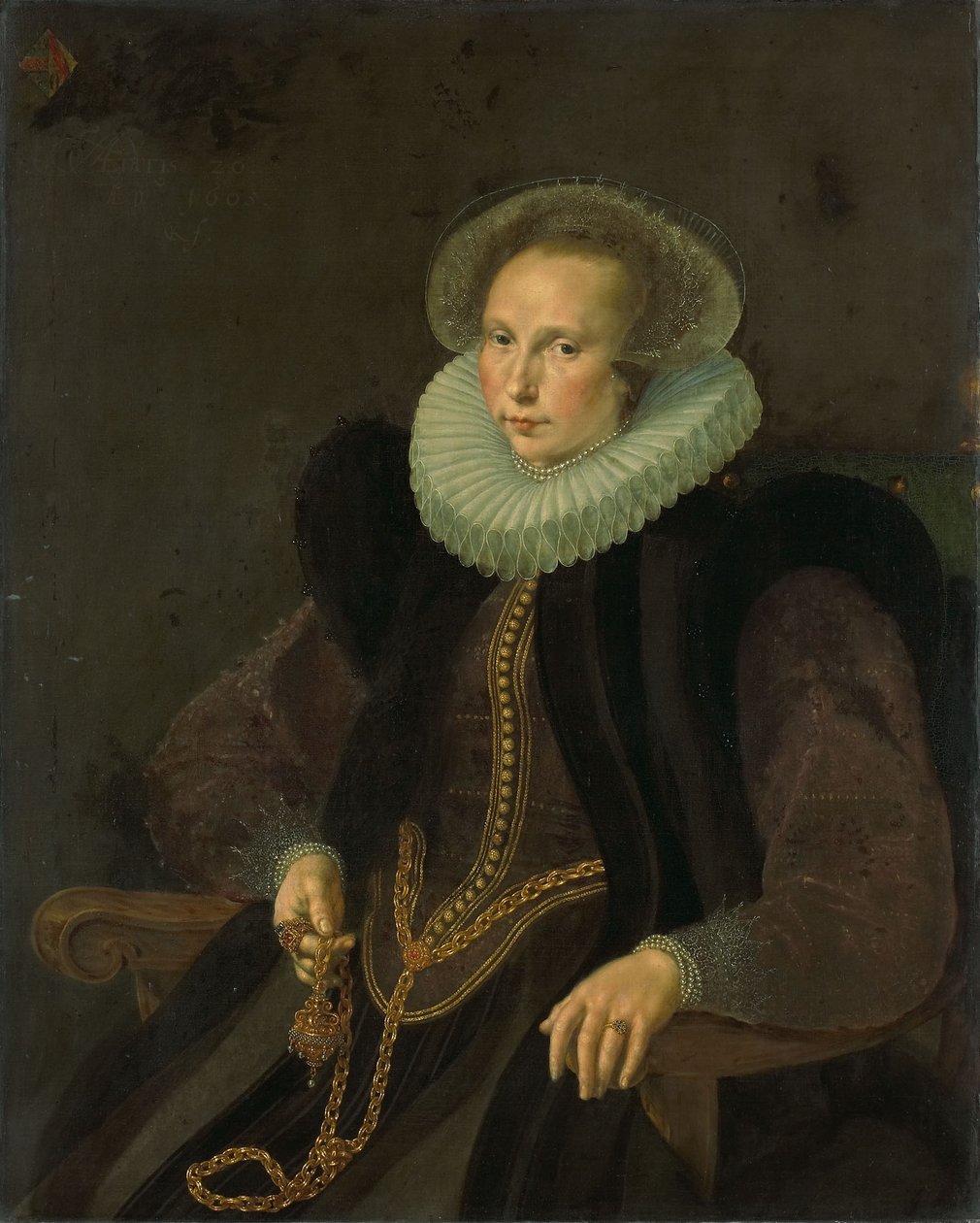 Olandese: Griete Jacobsdr van Rhijn (1585-1652). Moglie di Jacob Cornelisz Banjaert, detto van Neck Ritratto di Griete Jacobsdr van Rhijn (1585-1652). Moglie di Jacob Cornelisz Banjaert, detto van Neck da Cornelis Ketel