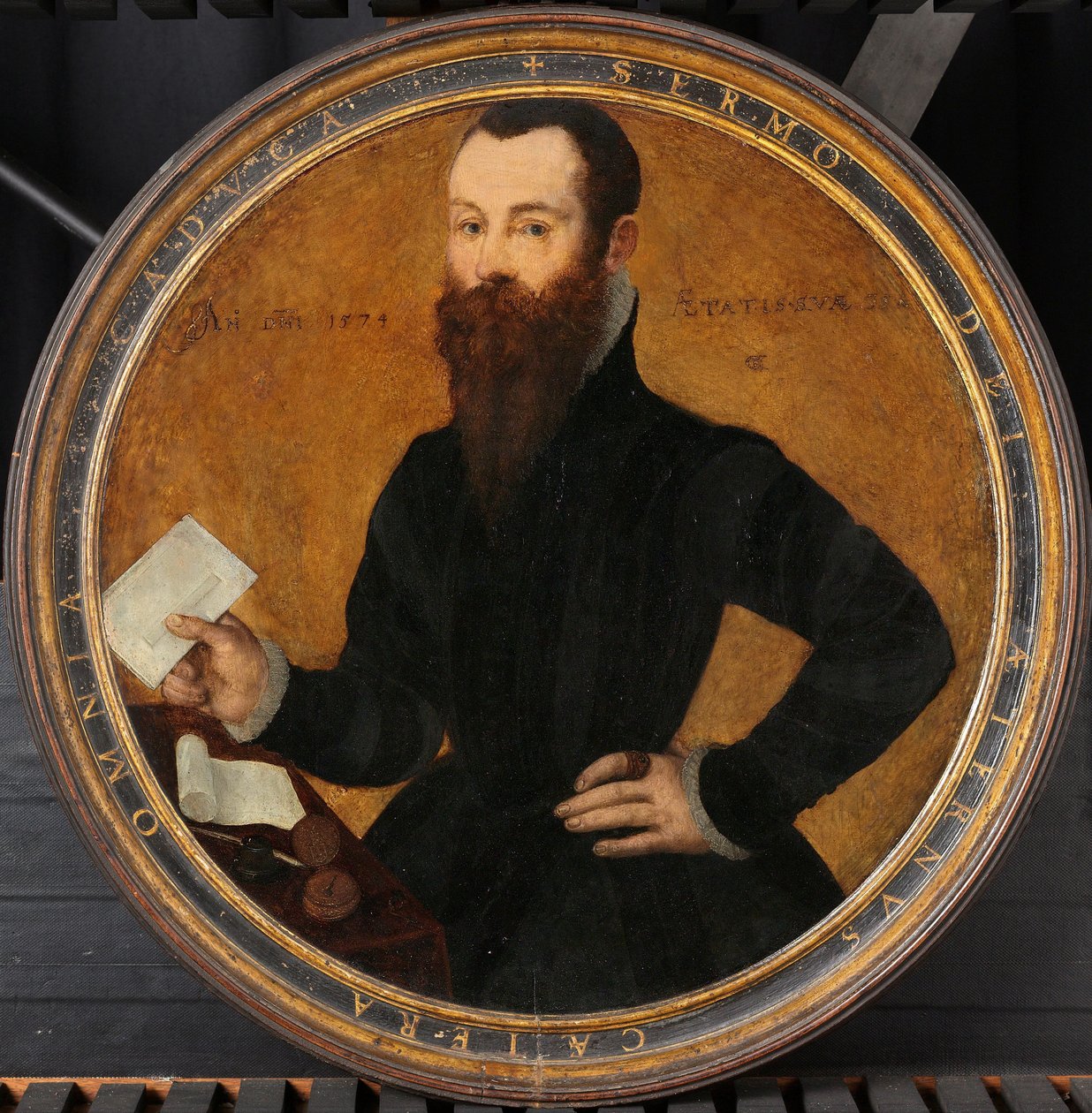 Ritratto di Adam Wachendorff, con un putto che soffia bolle (dettaglio) da Cornelis Ketel