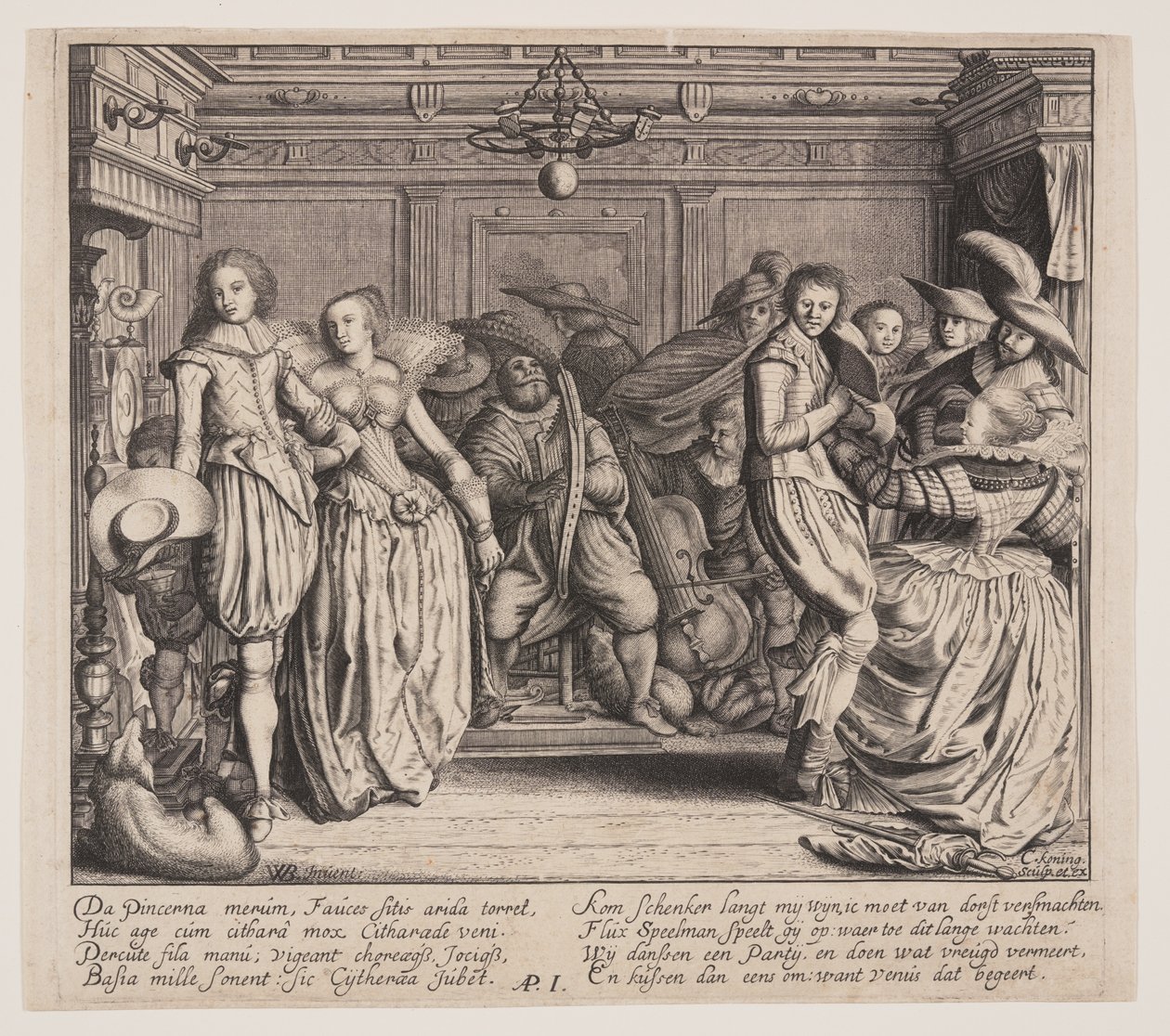 Interno con musicisti e coppie danzanti da Cornelis Koning