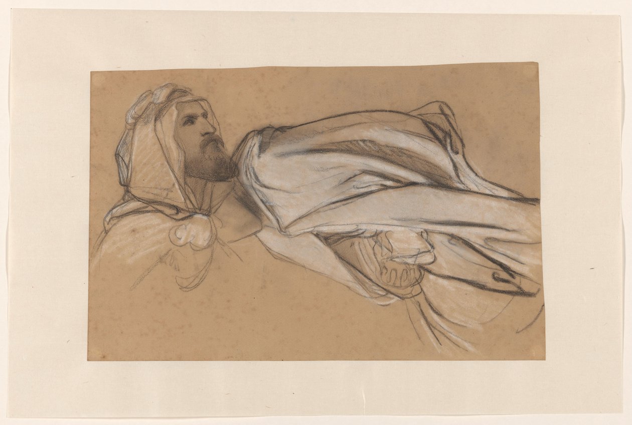 Studi per la Predicazione di Giovanni Battista nel deserto: studio di testa di uomo e drappeggio di una figura seduta da Cornelis Kruseman
