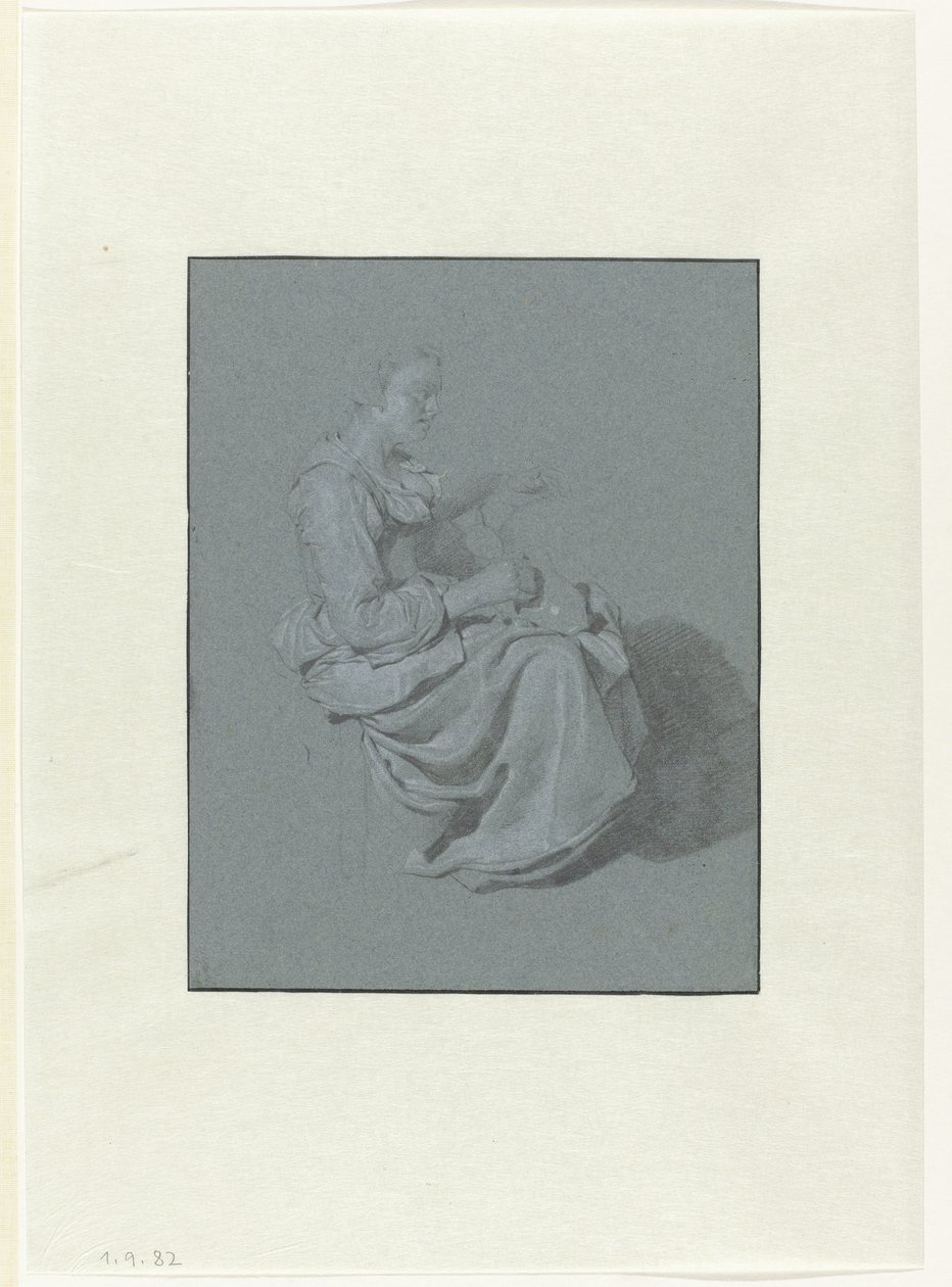 Donna seduta, di profilo a destra, con una brocca nella mano destra da Cornelis Pietersz. Bega