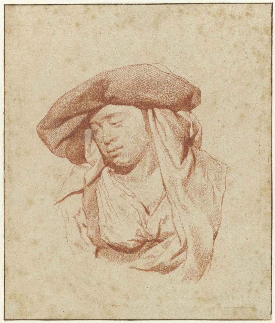 Studio di una donna, busto, leggermente girata a sinistra e guardando in basso da Cornelis Pietersz. Bega