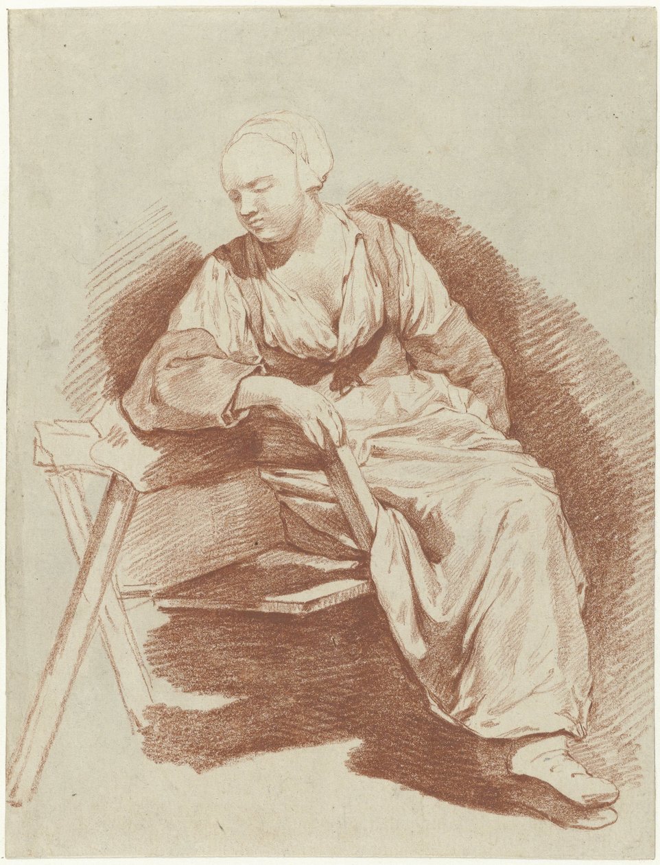 Studio di una donna seduta, appoggiata sul braccio destro da Cornelis Pietersz. Bega