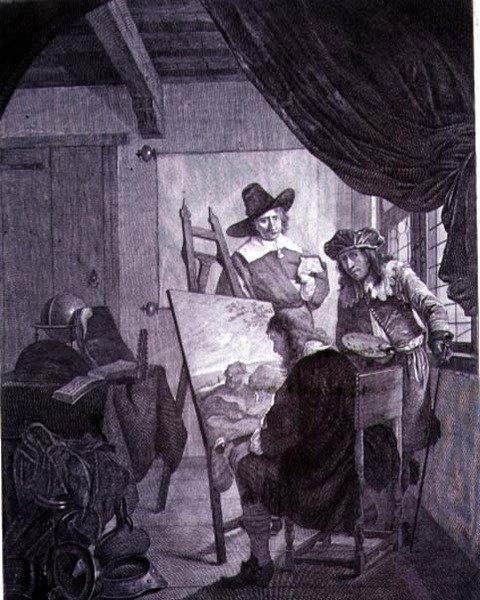 Il patrono e il pittore, dopo un dipinto del XVII secolo di Cornelis Bega da Cornelis Pietersz Bega