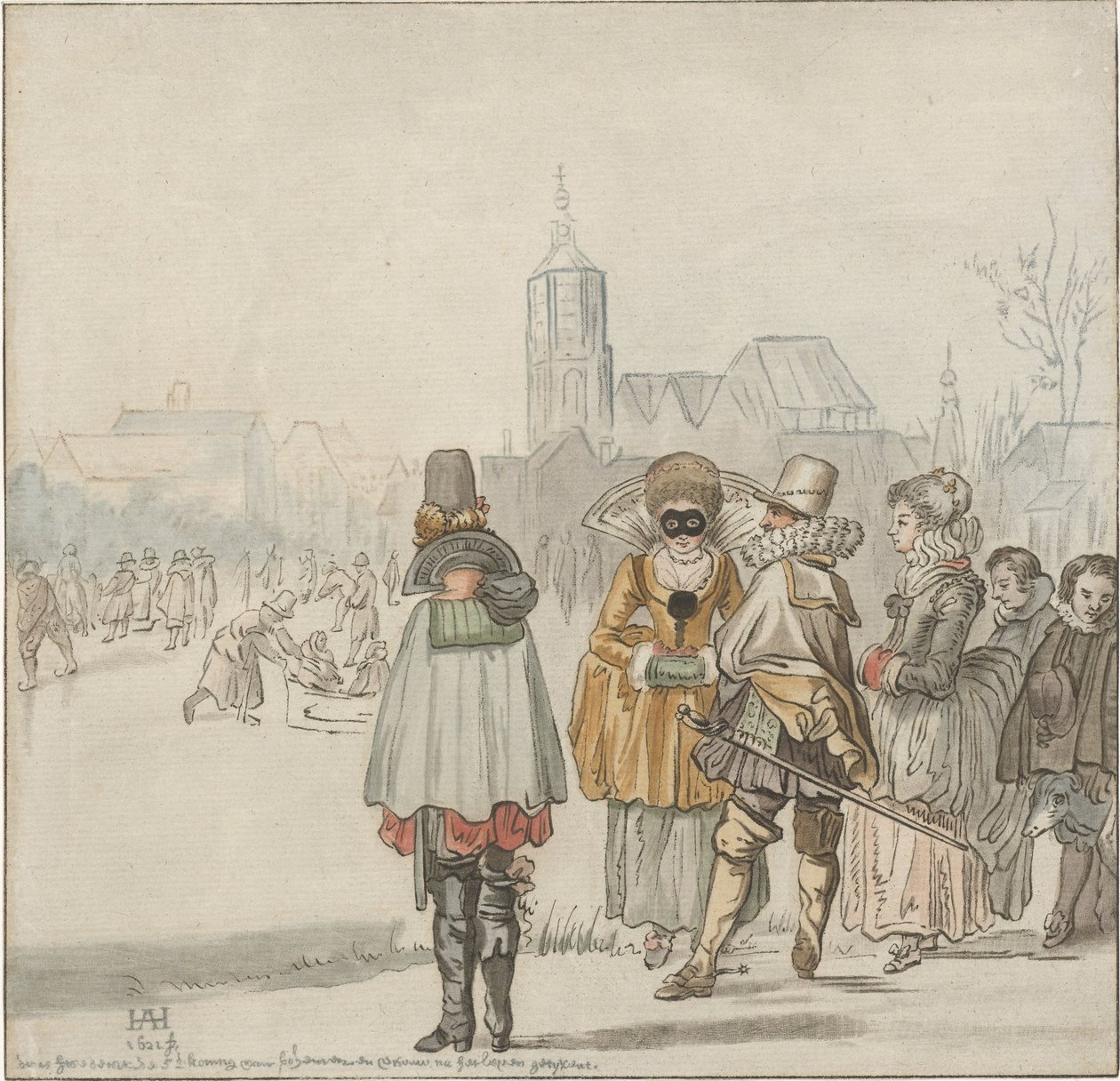 Compagnia elegante sul ghiaccio da Cornelis Ploos van Amstel (signed by artist)