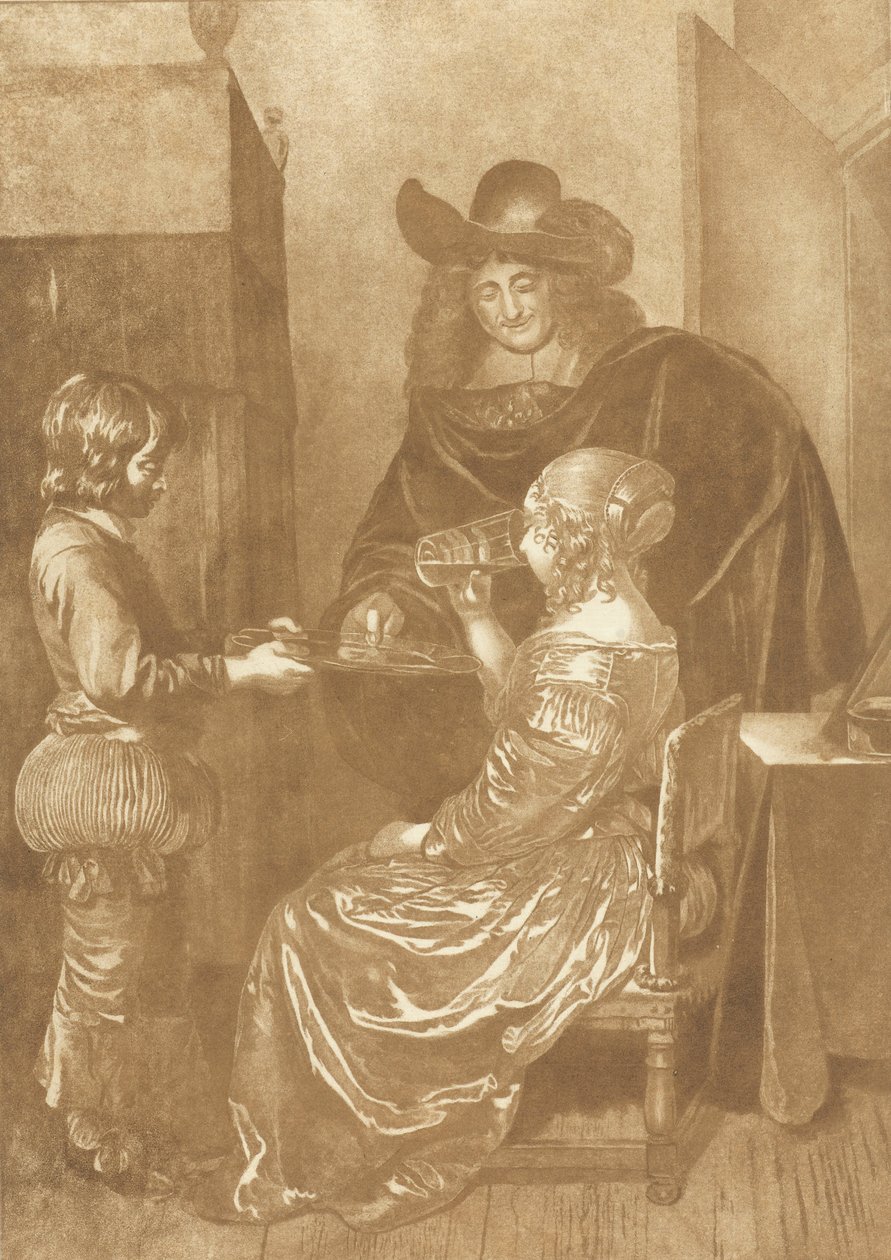Signore e dama con paggio da Cornelis Ploos van Amstel (signed by artist)