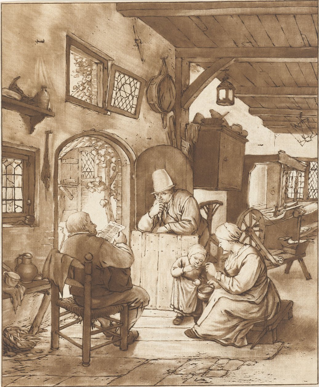Lettore di giornale in interni da Cornelis Ploos van Amstel (signed by artist)