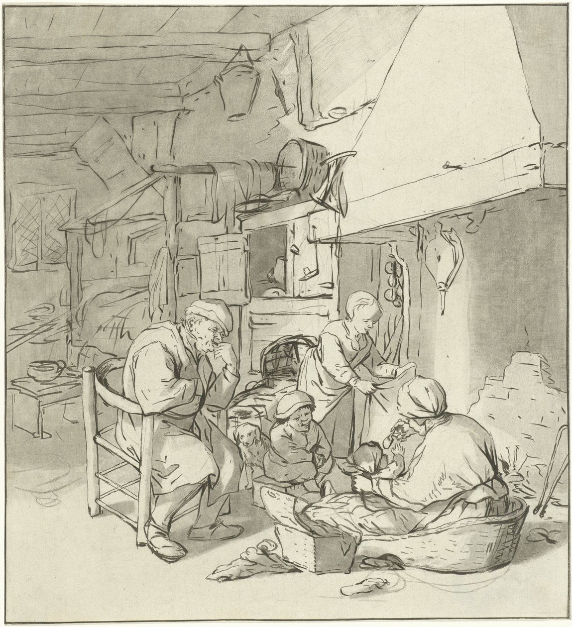 Famiglia di contadini vicino al camino da Cornelis Ploos van Amstel