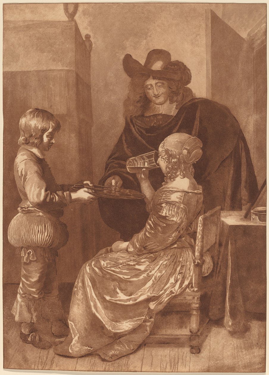 Cavaliere e dama con un paggio da Cornelis Ploos van Amstel
