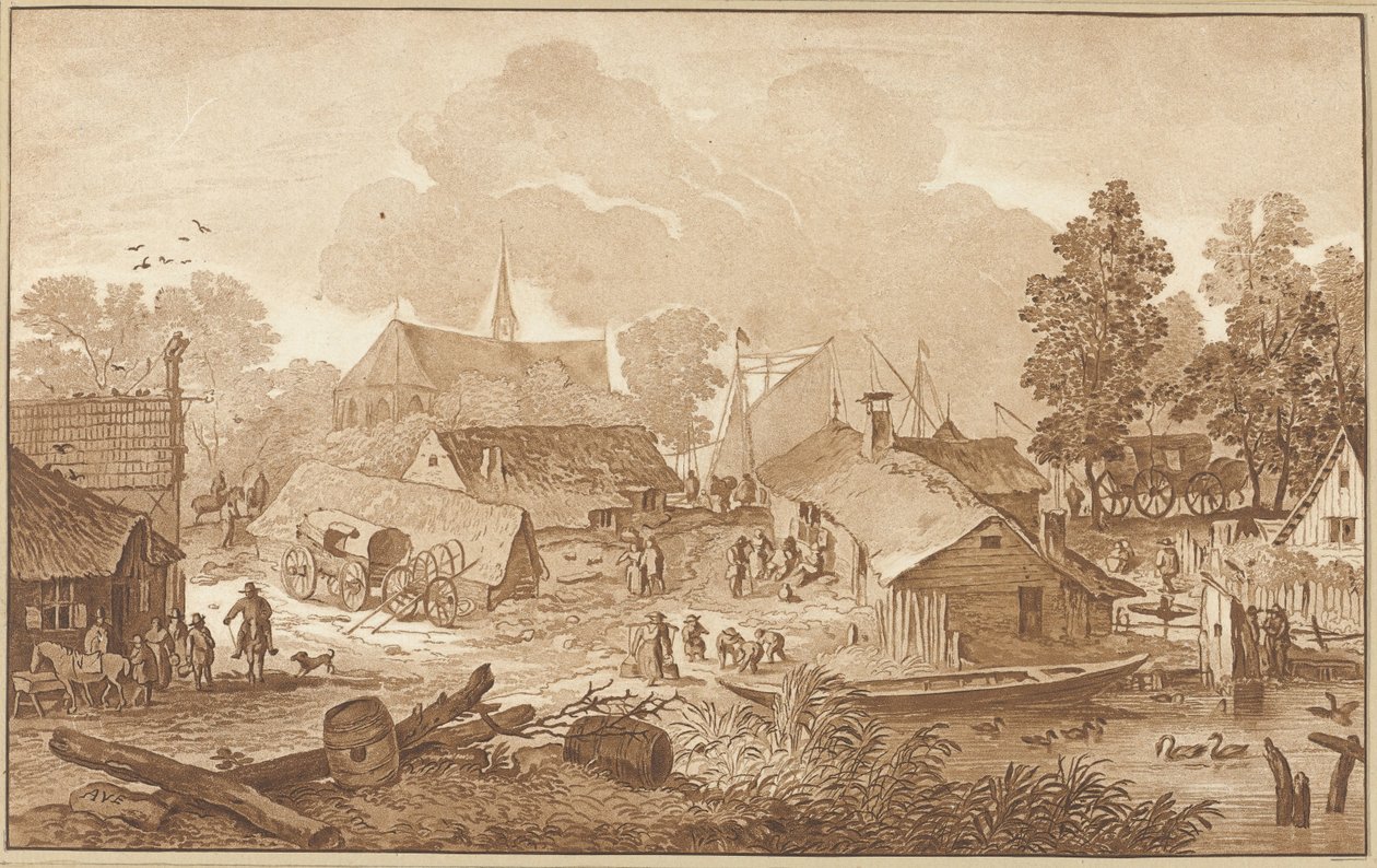 Veduta del villaggio con stagno da Cornelis Ploos van Amstel