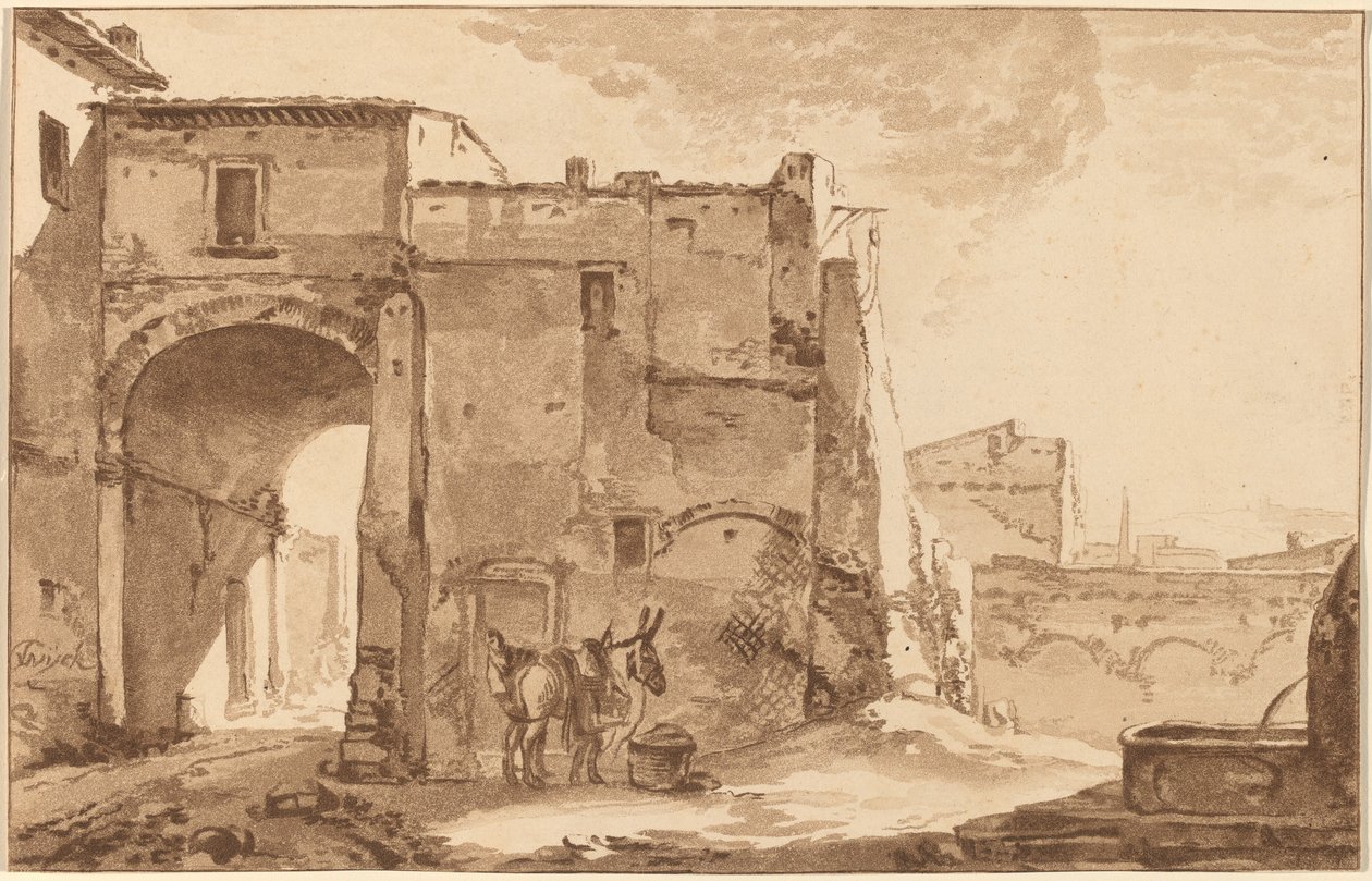 Portale con viaggiatore e mulo da Cornelis Ploos van Amstel