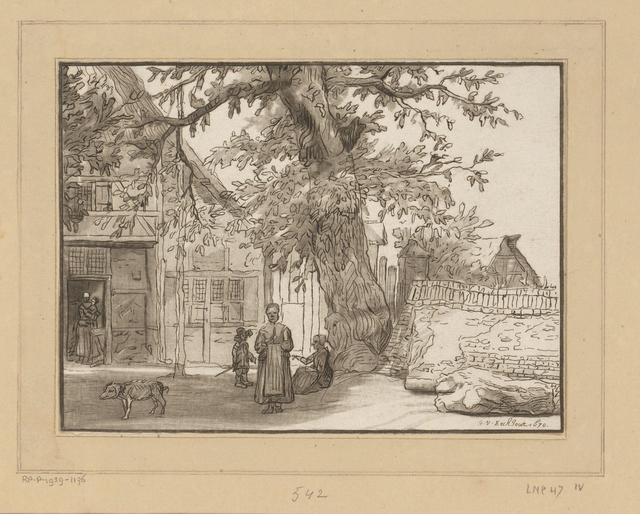 Herberg te Anrath Dorpsgezicht met grote boom da Cornelis Ploos van Amstel