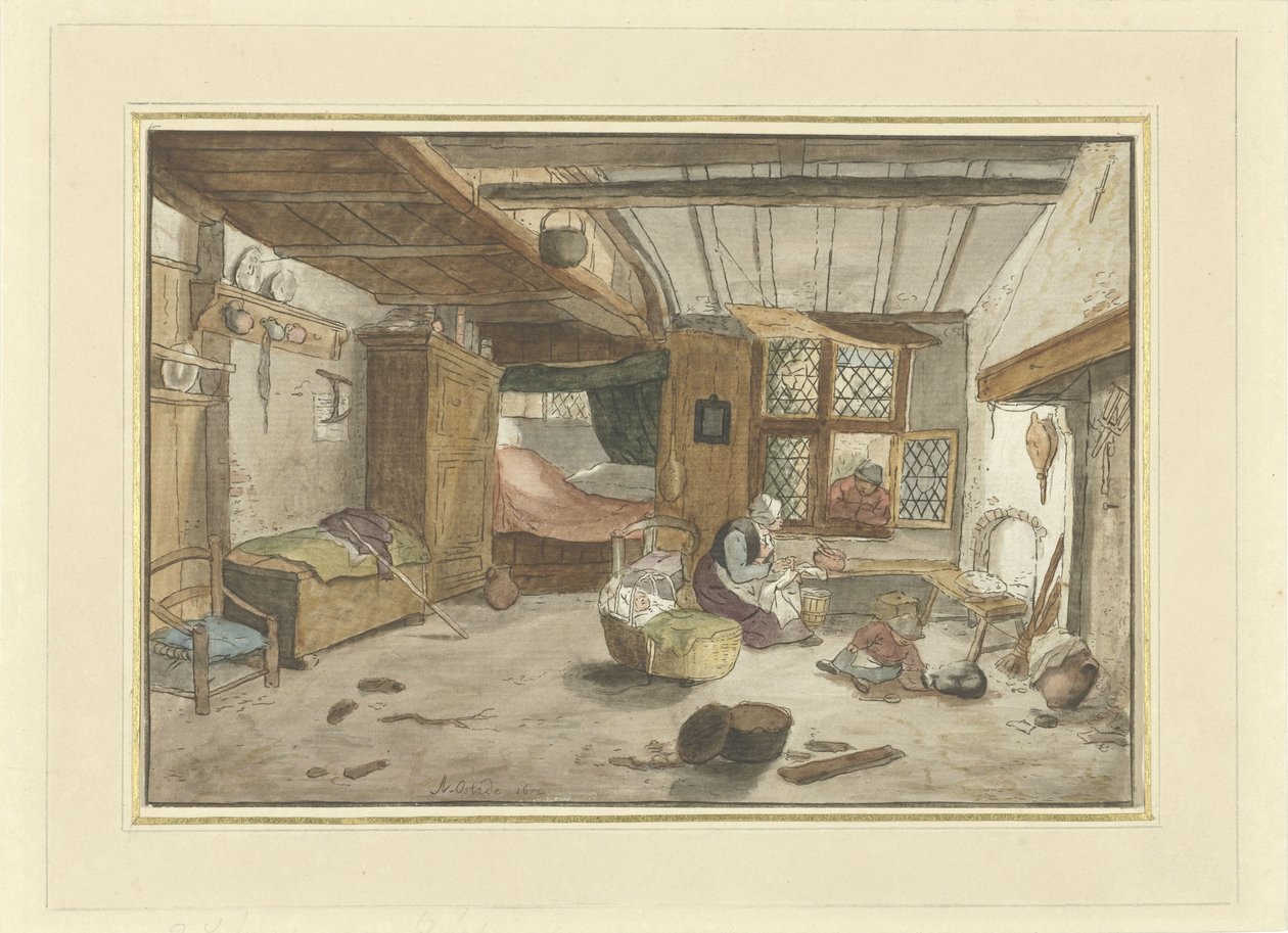 Interno con donna vicino alla culla da Cornelis Ploos van Amstel
