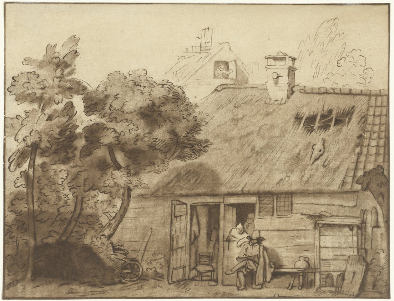 Disegnatore davanti a una fattoria da Cornelis Ploos van Amstel
