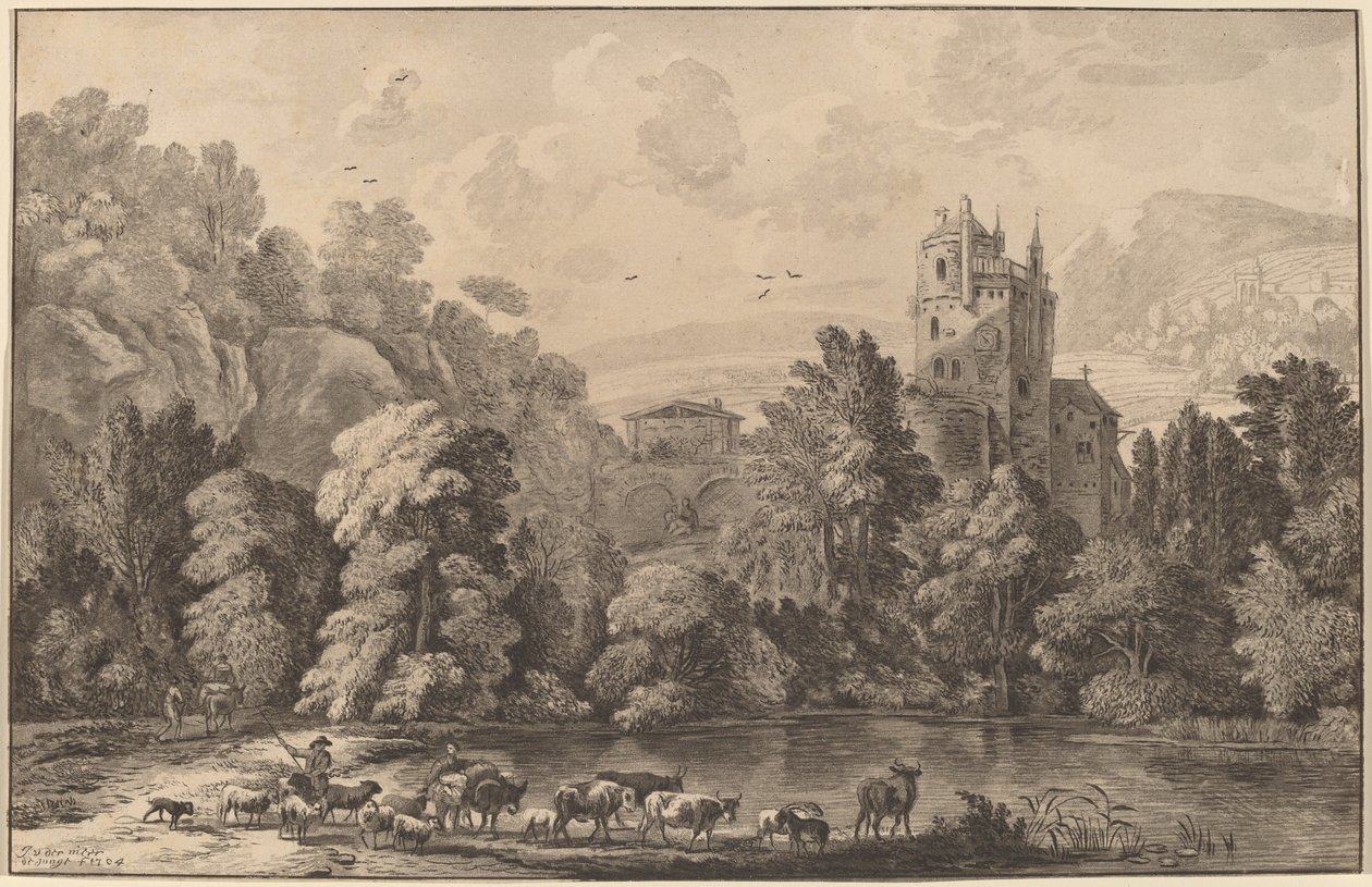 Valle con un castello antico da Cornelis Ploos van Amstel
